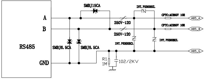 RS-485保護方案拓樸圖二 RS-485保護方案拓樸圖二